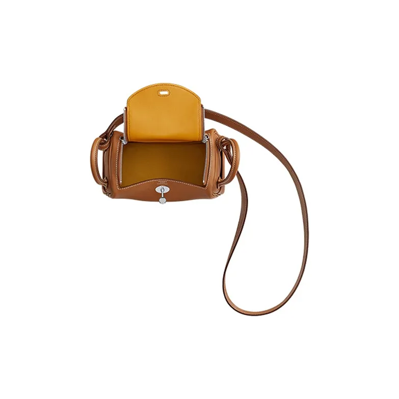 HERMES Lindy Swift Leather Handbag, Shoulder Bag, Crossbody Bag Mini Women's Gold/Amber Yellow-2