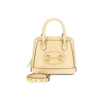 GUCCI Horsebit 1955 Leather Dome Bag One Shoulder Handbag Crossbody Bag Mini Ecru
