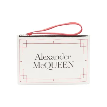 Alexander McQueen Cow Leather Line Clutch Women's Dark Ivory White