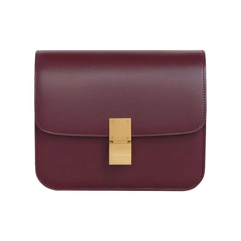 CELINE Classic Bo Polished Cow Leather Block Bag Handbag Crossbody Bag Shoulder Bag Women's Candy Color Burgundy-0