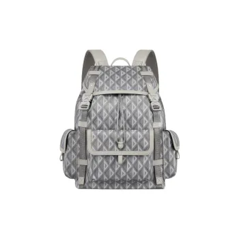 DIOR Smooth Cow Leather Canvas Backpack Tubas Men's Gray