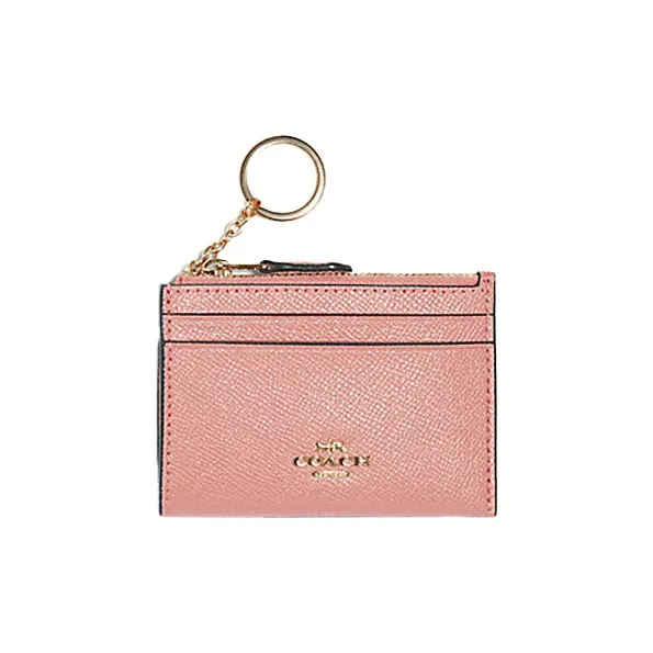 COACH Mini Id Skinny Leather Cropped Key Ring Coin Purse Women's Cherry Blossom Pink-1