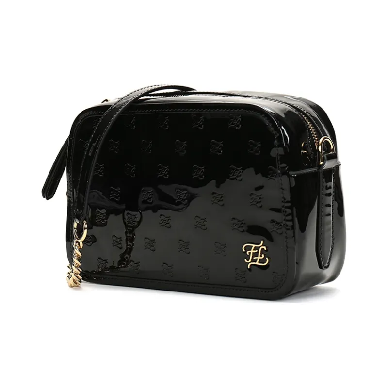 FENDI Patent Leather Camera Bag Chain Crossbody Bag Shoulder Bag Women's Black-1