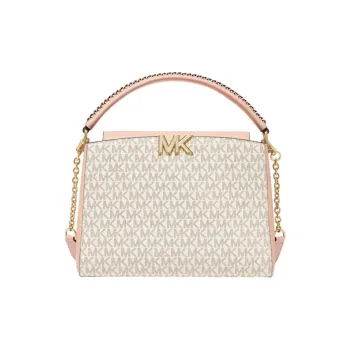 MICHAEL KORS Karlie Leather Shoulder Bag, Crossbody Bag, Handbag Medium Size Women's Vanilla White & Pink