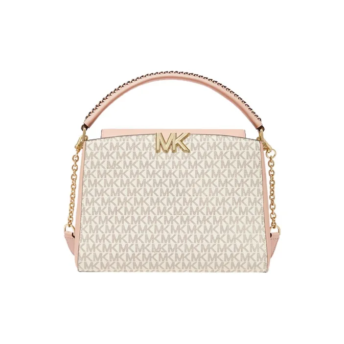 MICHAEL KORS Karlie Leather Shoulder Bag, Crossbody Bag, Handbag Medium Size Women's Vanilla White & Pink-0