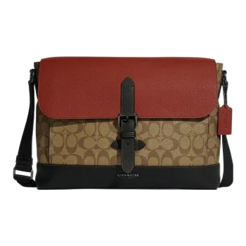 COACH Canvas With Leather Crossbody Bag Shoulder Bag Men's Brown Red & Khaki