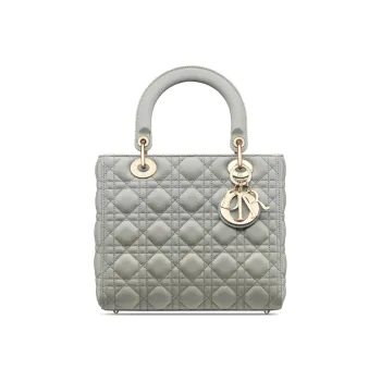 DIOR Lady Dior Sheepskin Wicker Pattern Crossbody Bag, One Shoulder Handbag Medium Size Women's Gray