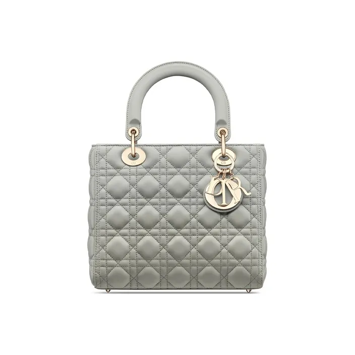 DIOR Lady Dior Sheepskin Wicker Pattern Crossbody Bag, One Shoulder Handbag Medium Size Women's Gray-0