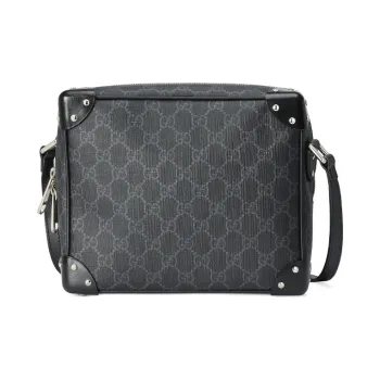 GUCCI GG Canvas With Leather Corner Covered Box Bag TRUNK Shoulder Bag Crossbody Bag Men's Black Gray Color