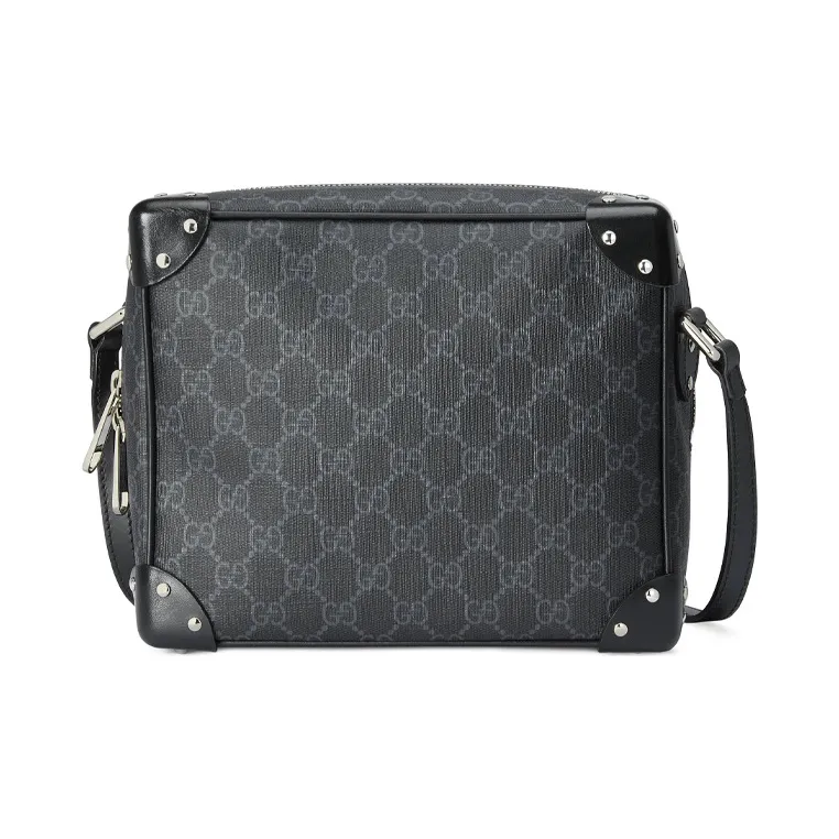 GUCCI GG Canvas With Leather Corner Covered Box Bag TRUNK Shoulder Bag Crossbody Bag Men's Black Gray Color-0