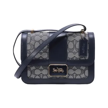 COACH Alie Canvas With Leather Messenger Bag, Crossbody Bag Trumpets Women's Denim Marine Blue