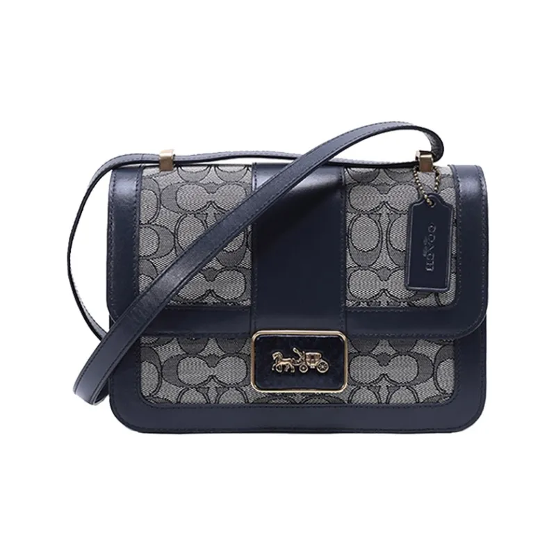 COACH Alie Canvas With Leather Messenger Bag, Crossbody Bag Trumpets Women's Denim Marine Blue-0
