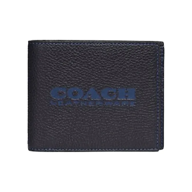 COACH 3 IN 1 Wallet Litchi Grain Leather Logo Print Card Holder Cropped Wallet Men's Dark Blue-3
