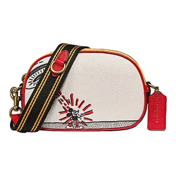 COACH Disney Mickey Collaboration Leather Shoulder Bag Camera Bag Crossbody Bag Small Size Women's White & Red
