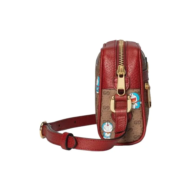 GUCCI Doraemon Collaboration Canvas With Leather Camera Bags Crossbody Bags Shoulder Bags Unisex Brown-2