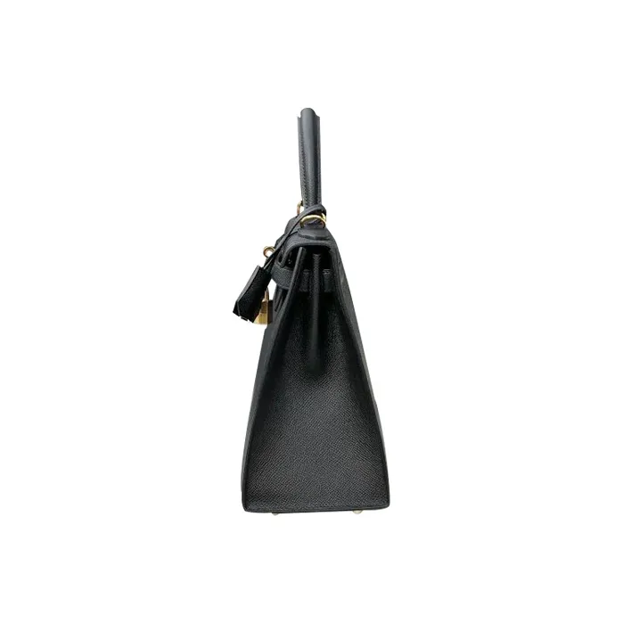HERMES Kelly Epsom Leather Handbag Regular Women's Noir Black-2