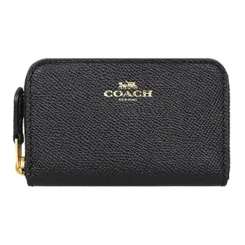 COACH Leather Coin Purses Wallets Women's Black