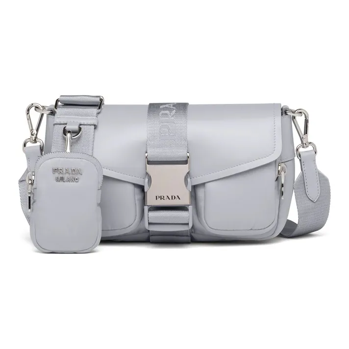 PRADA Nylon And Shiny Leather Shoulder Bag Women's Cornflower Blue-0