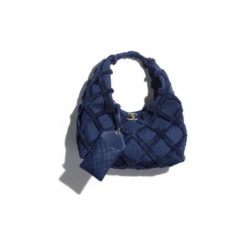 CHANEL Cotton Canvas, Calfskin, And Gold Metal Shoulder Bag Tubas Women's Marine Blue-3