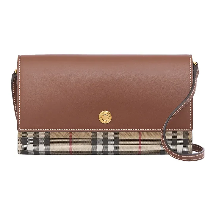 Burberry Vintage Leather, Textile Wallet, Shoulder Bag, Crossbody Bag Women's Beige/Brown-0