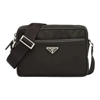 PRADA Saffiano Recycled Nylon Leather Shoulder Bag Men's Black