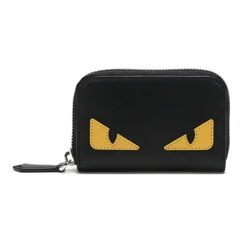FENDI Calfskin Zipper Coin Purses Men's Black/Yellow
