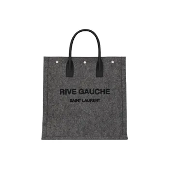SAINT LAURENT Rive Gauche Felt Patchwork Vertical Tote Bag Shopping Bag Handbag Unisex Gray & Black