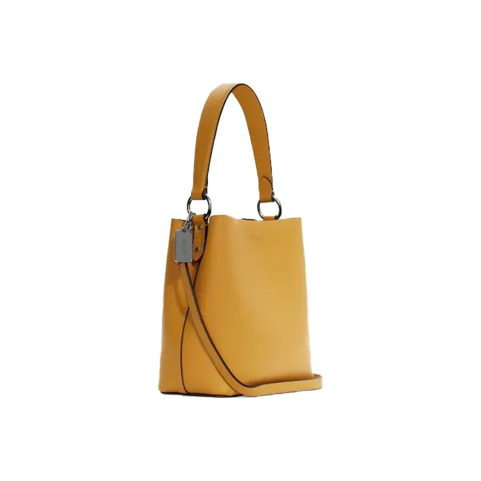 COACH Town Pebbled Leather Bucket Bag Portable Crossbody Bag Shoulder Bag Small Size Women's Yellow-1