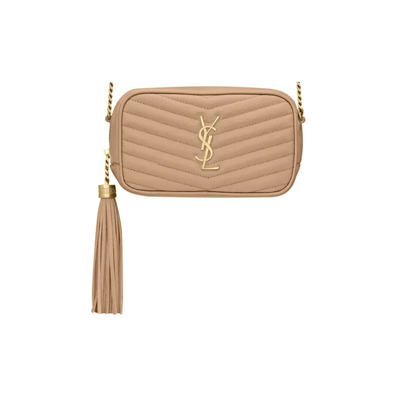 SAINT LAURENT LOU Quilting Leather Camera Bag Chain Crossbody Bag Shoulder Bag Women's Dark Beige-0