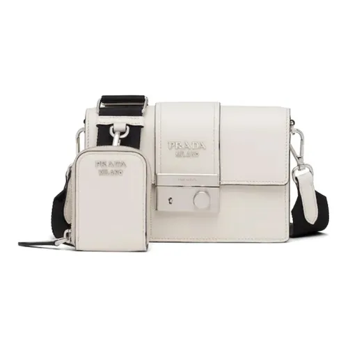PRADA Leather Shoulder Bag Crossbody Bag Women's White