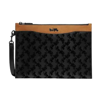 COACH Hitch Leather Patchwork With Suede Clutch Large Size Men's Black & Brown