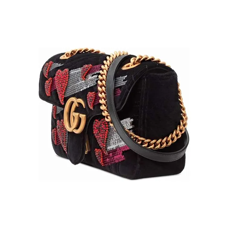 GUCCI Marmont Velvet Chain Crossbody Bag Shoulder Bag Small Size Women's Black-1