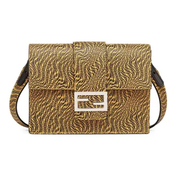 FENDI Baguette Leather Baguette Bag Shoulder Bag Crossbody Bag Medium Size Men's Yellow/Black