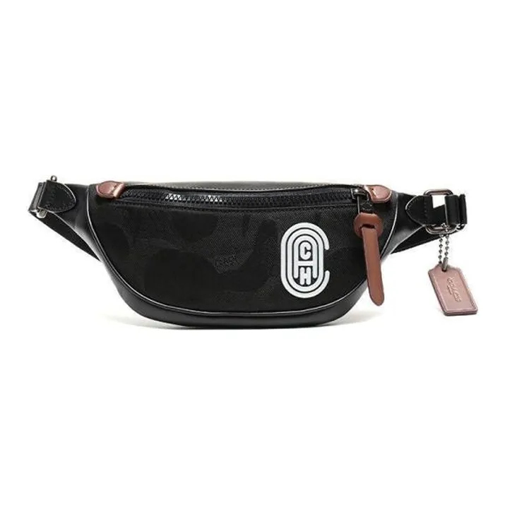 COACH Rivington Leather Sling Bag Crossbody Bag Fanny Pack Large Size Men's Black-0