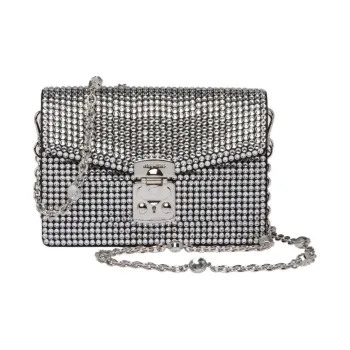 MIU MIU Crystal Patchwork Leather Crossbody Bag Shoulder Bag Women's Silver