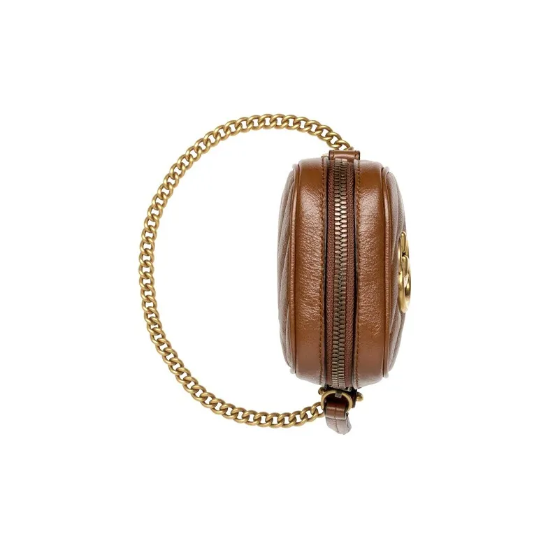 GUCCI Marmont Leather Cell Phone Pouch Chain Shoulder Bag Crossbody Bag Mini Women's Brown-4