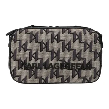 KARL LAGERFELD Canvas With Leather Camera Bag, Small Square Bag, Shoulder Bag, Crossbody Bag Unisex Black