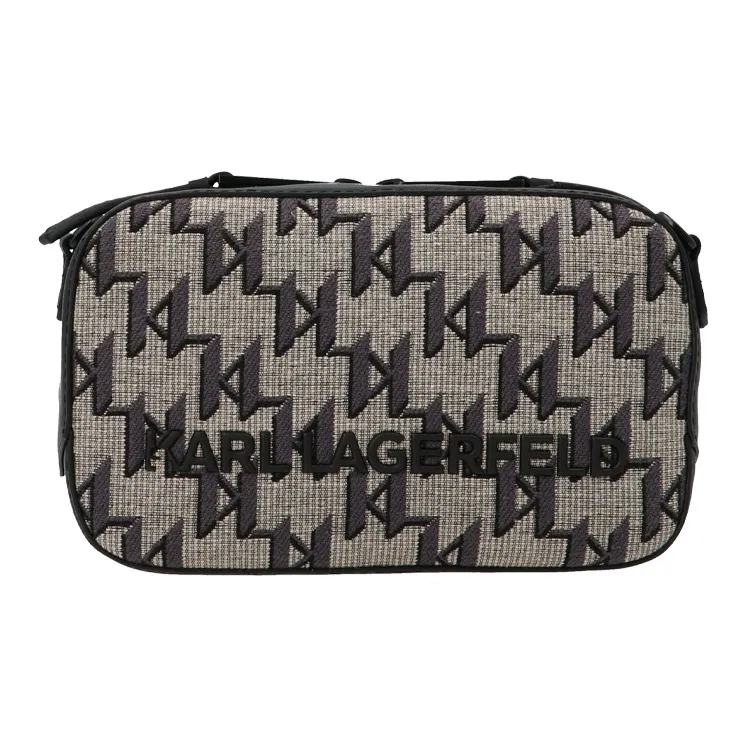 KARL LAGERFELD Canvas With Leather Camera Bag, Small Square Bag, Shoulder Bag, Crossbody Bag Unisex Black-0