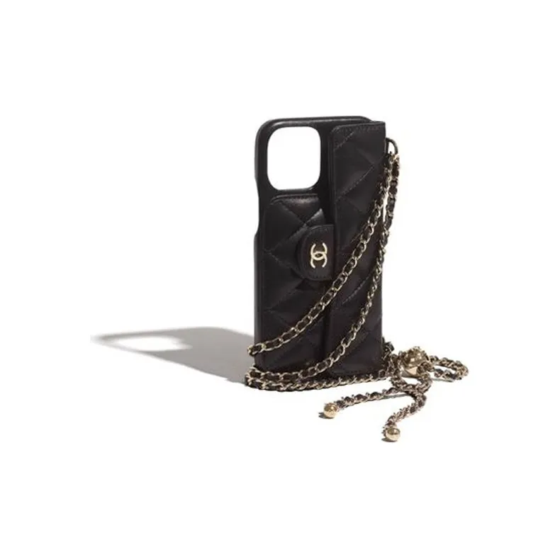 CHANEL Sheepskin 2 in 1 Wallet, Phone Case, Crossbody Cell Phone Pouch Women's Black-2