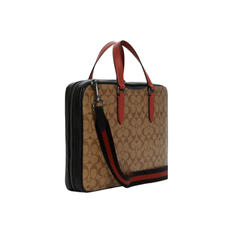 COACH Graham Canvas With Leather Laptop Bag Crossbody Bag Briefcase Large Size Men's Khaki & Orange-1