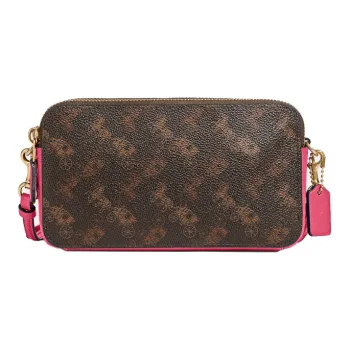 COACH Kira Canvas With Leather Crossbody Bag Small Size Women's Dark Brown & Rose Red