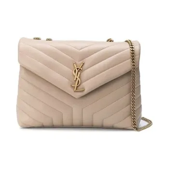 SAINT LAURENT LOULOU Quilted Leather Crossbody Bag, Shoulder Bag Medium Size Women's Beige