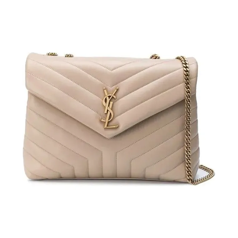 SAINT LAURENT LOULOU Quilted Leather Crossbody Bag, Shoulder Bag Medium Size Women's Beige-0