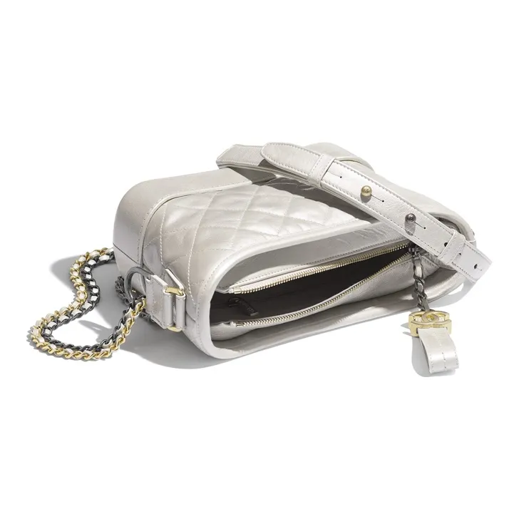 CHANEL Gabrielle Lambskin With Calfskin Handbag, Shoulder Bag, Crossbody Bag Trumpets Women's Gray White-2