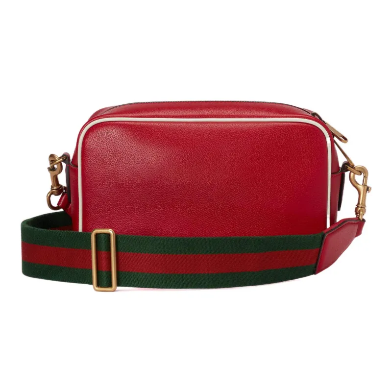 GUCCI Adidas Collaboration Leather Camera Bag, Shoulder Bag, Crossbody Bag Small Size Men's Red-2