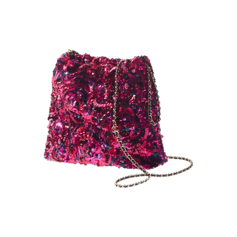CHANEL 21K Winter Sequins Shoulder Bag, Crossbody Bag Women's Pink-1