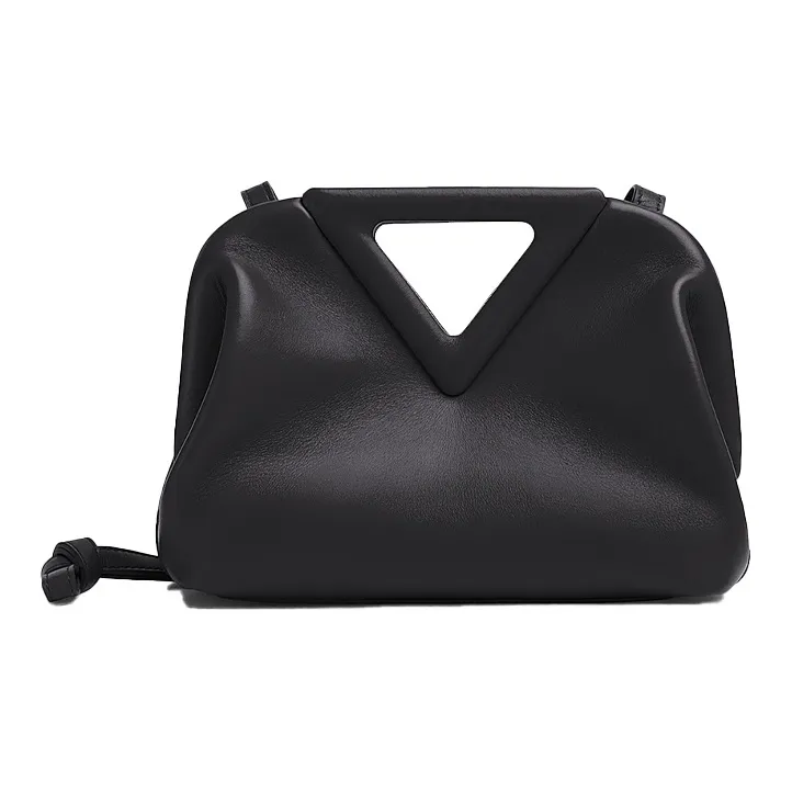 Bottega Veneta Triangle Calfskin One Shoulder Handbags Small Size Women's Black-0