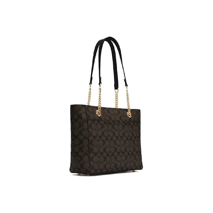 COACH Marlie Canvas With Leather Handbag, Tote Bag, Shopping Bag, Shoulder Bag Women's Dark Brown Monogram-2
