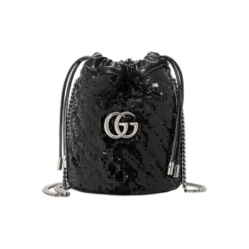 GUCCI GG Marmont Silk Bucket Bag Chain Bag Shoulder Bag Crossbody Bag Mini Women's Black