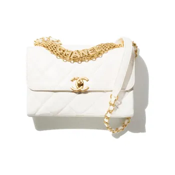 CHANEL 22SS Lambskin Mouth Cover Bag Crossbody Bag Small Size Women's White